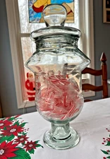 Antique 15" Glass Drugstore Candy Store Counter Jar w Original Lid, Wavy Glass