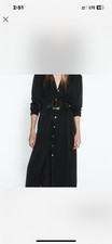 ZARA Womens M Black Belt Gold Button MIDI Collar SHIRT DRESS NWT $79.90