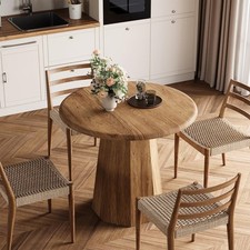 Round Dining Table for 2-4 People,80cm Modern Wooden Small Kitchen Dinner Table