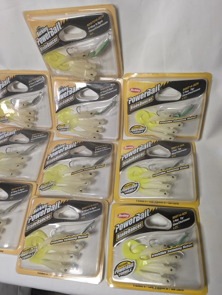 Lote (10) Señuelos de colección Berkley PowerBait BladeDancer Glow Chartreuse 5/16 1/4 OZ Foto 3 de 4