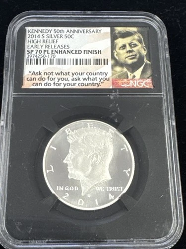 2014-S High Relief Silver Kennedy Half Dollar 50c NGC SP70 Enhanced Finish
