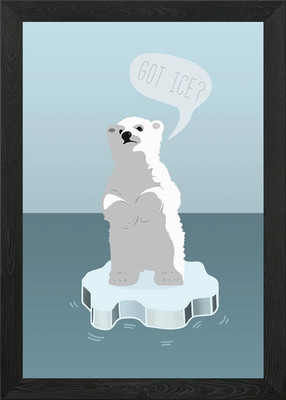 Polar bear cub Got Ice Framed Wall Art Poster Canvas Print Picture