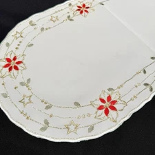 Embroidered Christmas Table Runner Placemat 11x22 Germany Gold Thread Washable