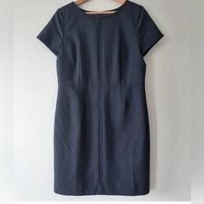 Talbots Navy Blue Short Sleeved Sheath Dress with Microdot Pattern 14 polka dot