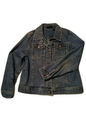 DENIM WASH BLUE JEAN JACKET BY Relativity Buttons on waist Womens size p Large