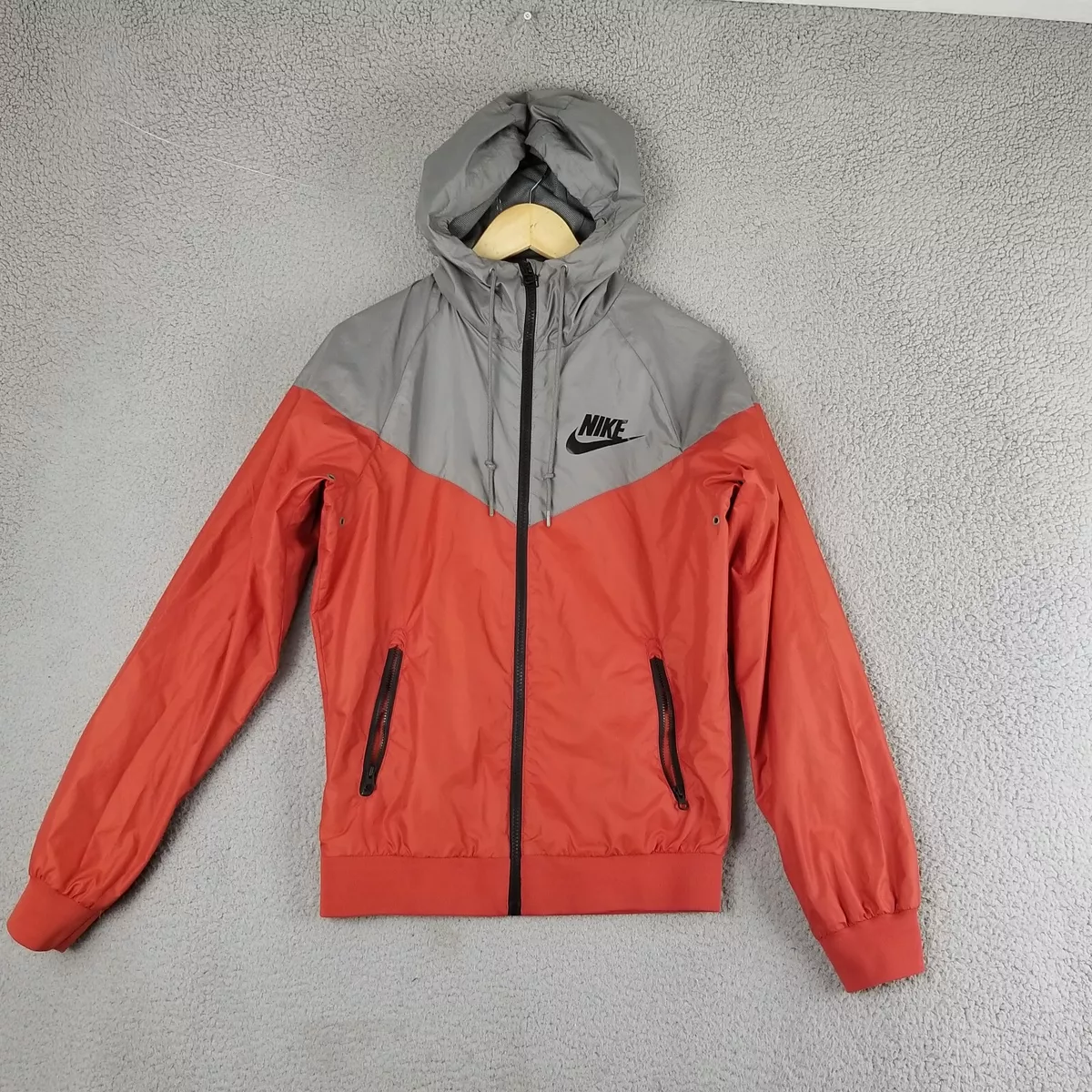 NIKE SPORTSWEAR Windrunner Hooded Jacket Men XS Full Zip Mesh Orange Gray  544119