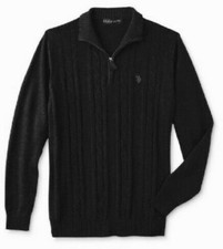 U.S. Polo Assn. Men's Quarter-Zip Sweater Charcoal Heather L Large New Fast Ship