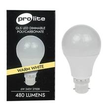 1x 6W LED GLS Dimmable B22 Light Bulb 2700K BC Lamp Globe
