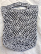 Large handmade   Net Shopping  Bag 13"x10" Grey Chic Beach Handbag Market Basket