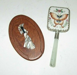 2 VINTAGE COMPACT MAKEUP MIRRORS WITH MOTHER OF PEARL & JADE, FREE SHIPPING