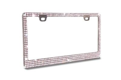 Details about   Luxury 4 ROW PINK Crystal Embedded CHROME Metal License Plate Frame GIFT BOX