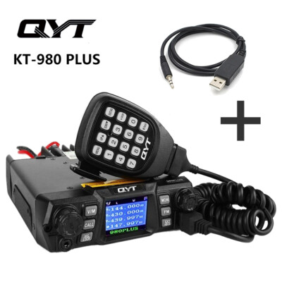 QYT KT-980 Plus Walkie Talkie 50W VHF UHF Dual Band Car Mobile Radios with Cable