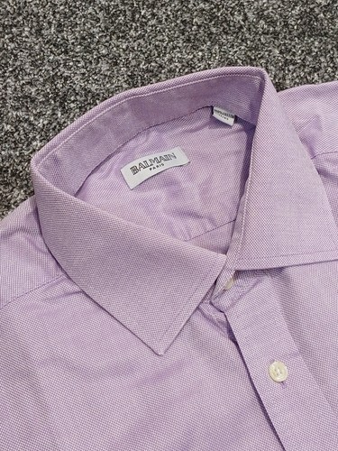 Balmain, Vintage Balmain Paris Hemd Herren 2XL lila Baumwolle Knopfleiste 17" Kragen