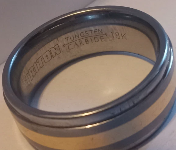 Men's Wedding Ring ,18k in laid gold, Tungsten Carbide ,Size 12 , Triton - Image 3 of 3