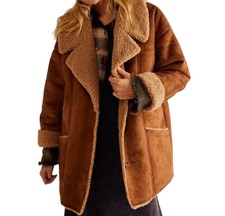 Women Aviator Raf Flight Shearling Fur Coat | Faux Suede With Faux Fur Collar |