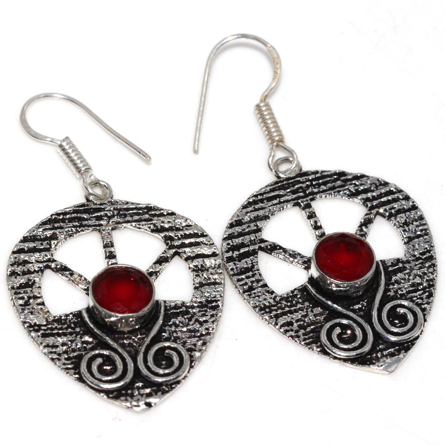 Red Onyx 925 Silver Plated Gemstone Handmade Earrings 2