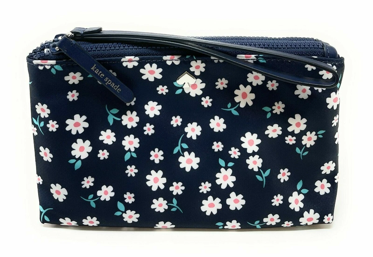 Kate Spade Jae Fleur Nylon Medium Double Zip Wristlet Floral Navy WLR00583  $139 | eBay