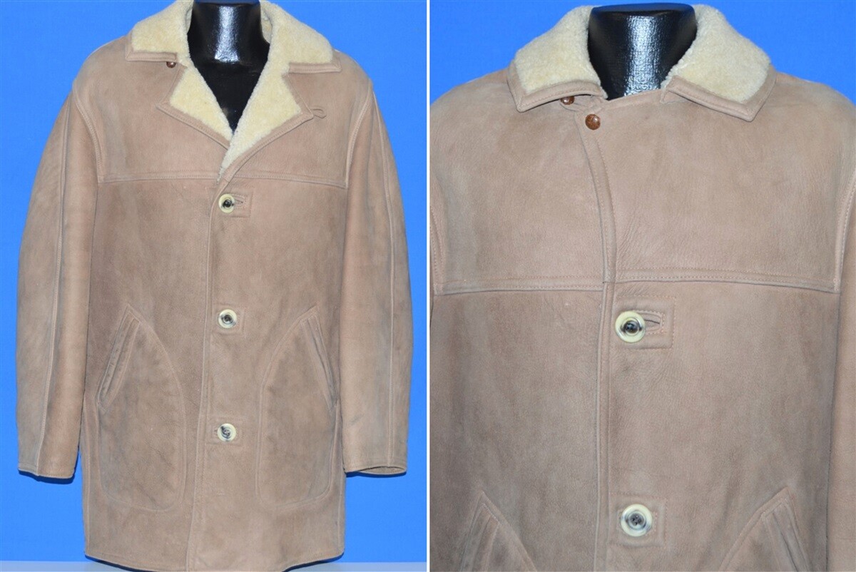 vtg 50s ABERCROMBIE & FITCH SUEDE SHEARLING LEATHER WOOL WINTER