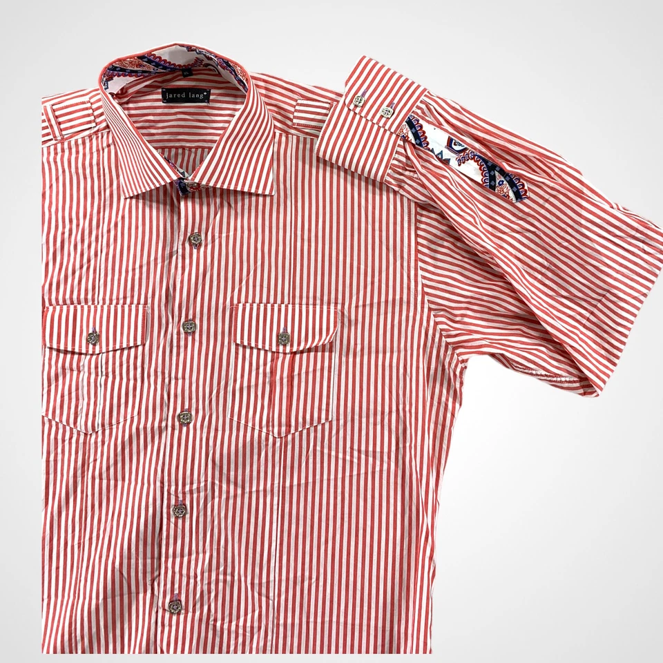 Jared Lang Shirt Mens XL Flip Cuff Epaulettes Roll Tab Sleeve Embroidered Logo - Image 3 of 4