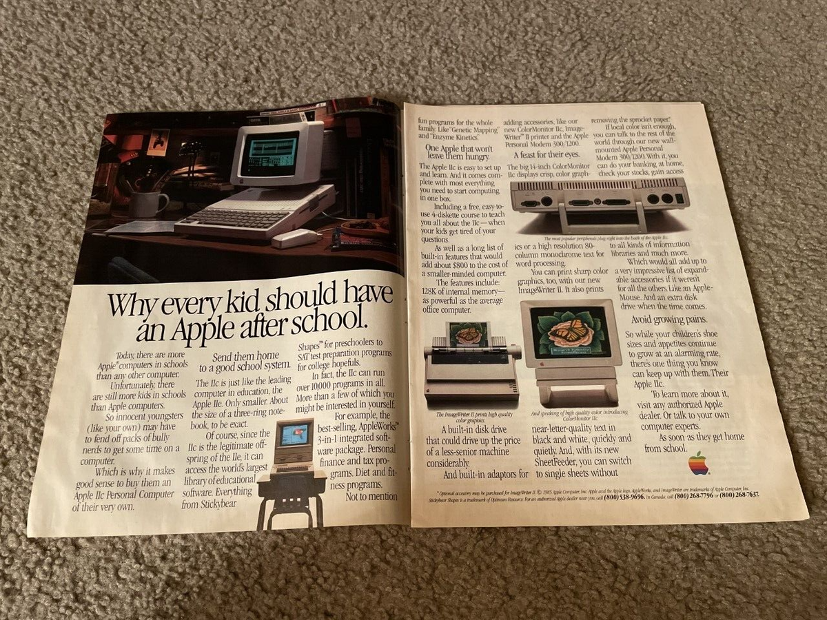 Vintage APPLE IIc 2c Computer 1985 Print Ad COLORMONITOR IIc 