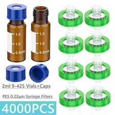 4000pcs 2mL Autosampler Amber Glass Vials Caps + 0.22μm 13mm PES Syringe Filters