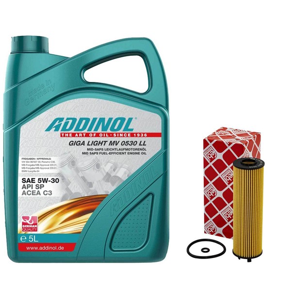 MotoröL Set 5W-30 Addinol 5 Liter + ÖLfilter 175759 FüR Audi Q2 2.0 TDI 150 PS-image