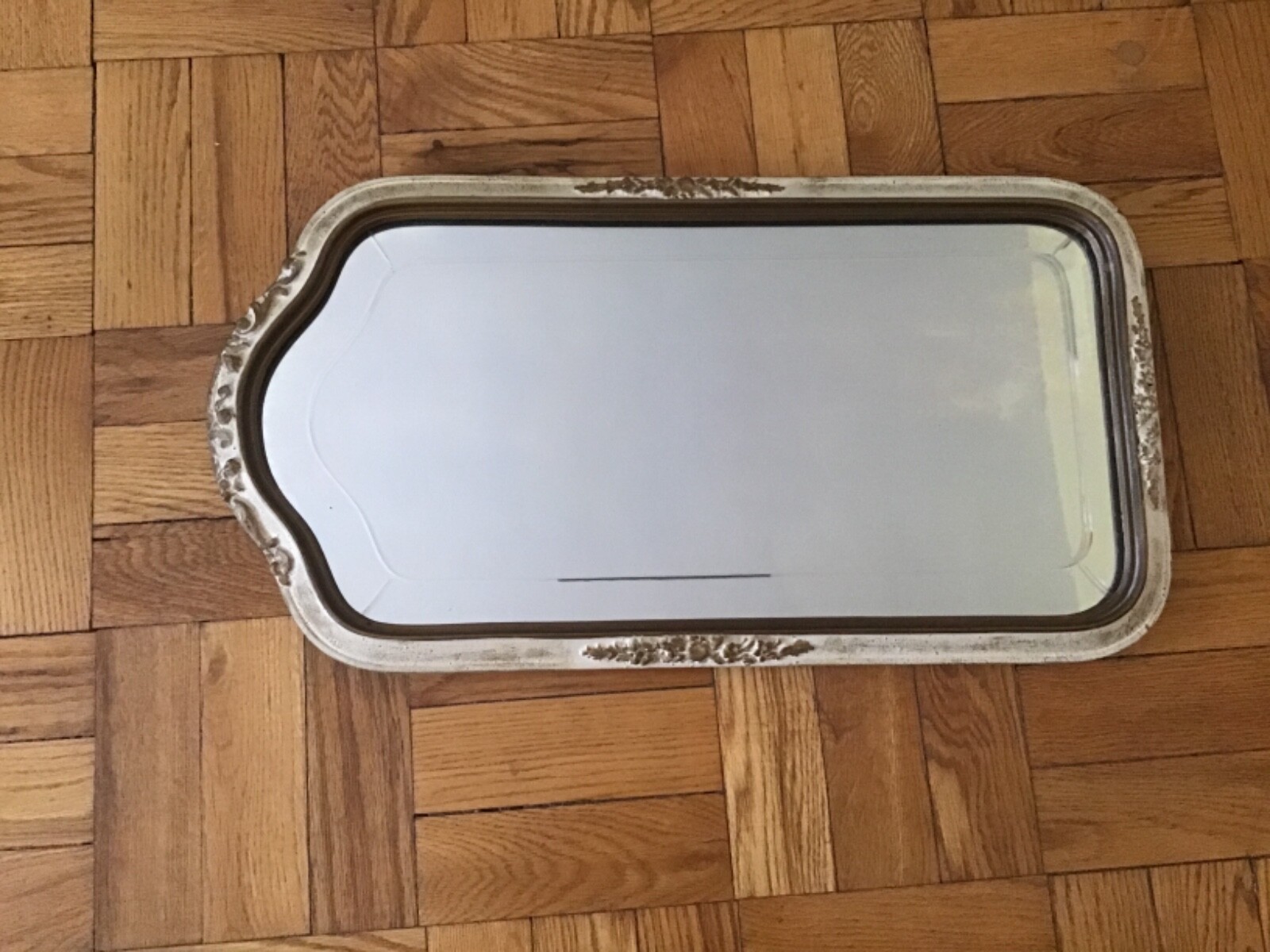 Antique Art Deco Carved Wood Wall Mirror