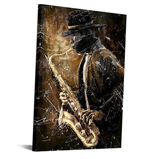 Black Jazz Canvas Wall Art Saxophone Painting Prints Black Music Picture Large