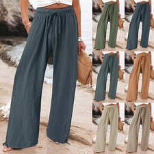Women Summer Trousers Loose High Waist Bottom Casual Wide Leg Cotton Linen Pants