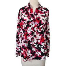 Rafaella Tunic Top Womens Size Large Floral Flowy Pink Black White Blouse Shirt