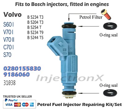 Fuel Injector Service Kit O-Ring 0280155830 Volvo S60 S70 C70 V70 2.0 2 ...