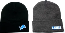 2 FOR 9.95! Detroit Lions flat logos  on Blk/Silv beanie  cap hat. See details