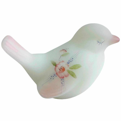Fenton Meadow Blossom Opal Satin Bird 4 x 3 Pink Flowers And Accents Has Labels