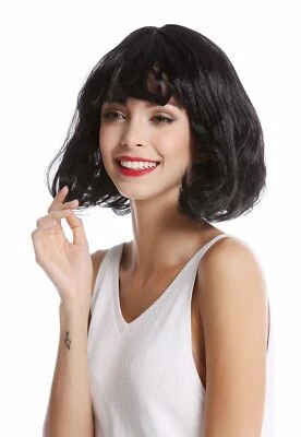 Perücke Damen Halloween Karneval kurz Longbob Bob schwarz geschwungene Spitzen