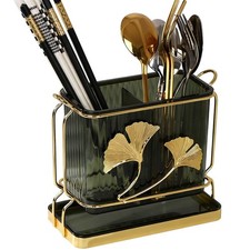Kitchen Utensil Holder Chopstick Dry Wet Separation Drain Tray Green Gold