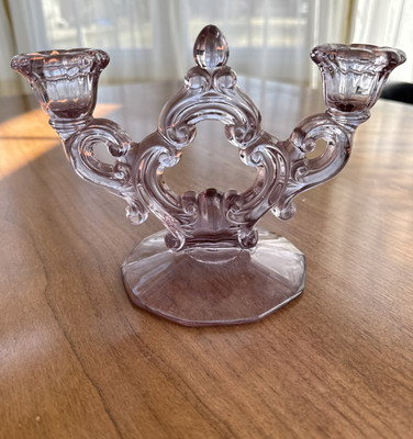 Cambridge Heatherbloom Keyhole Candleholder Decagon Lilac Hard to Find 5.5  H
