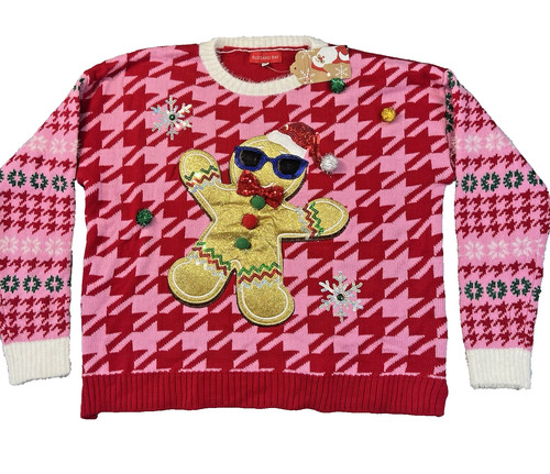 NEW Blizzard Bay women's Size L Festive Gingerbread man Ugly Christmas Sweater