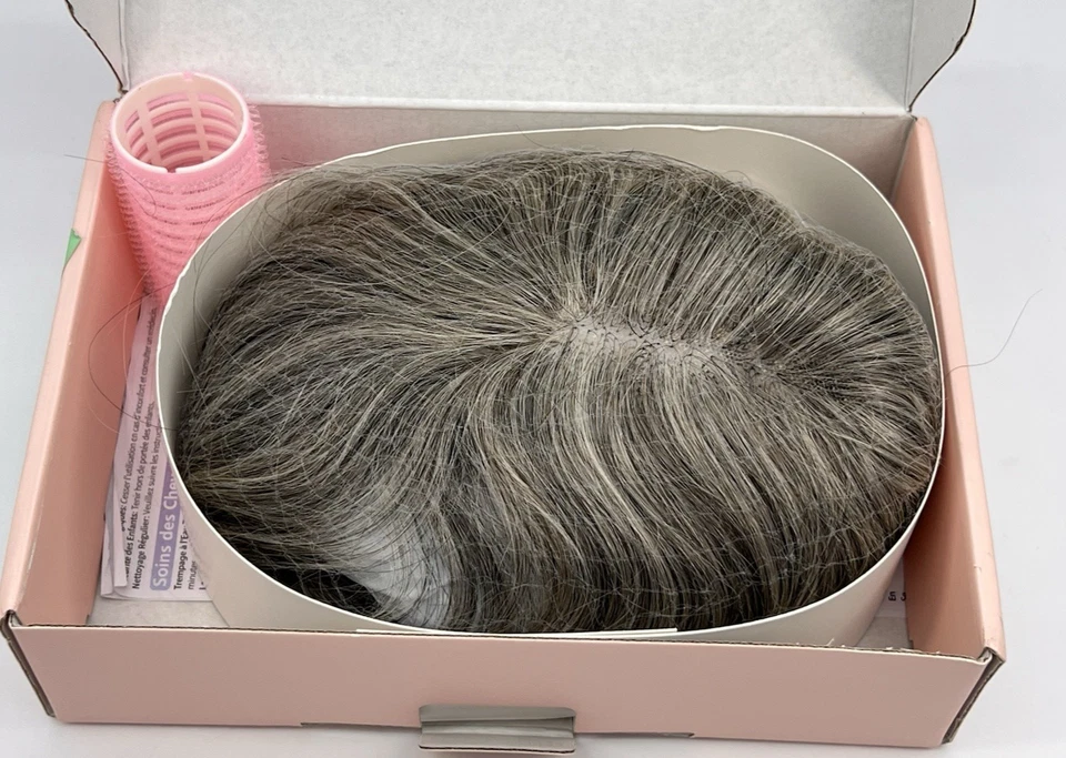 Cabello liso humano 100 % real mezclado gris oscuro con flequillo 8 pulgadas Foto 2 de 4