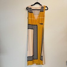 Tory Burch Dress Womens Size Medium Yellow Sleeveless Maxi Geometric Wrap Boho