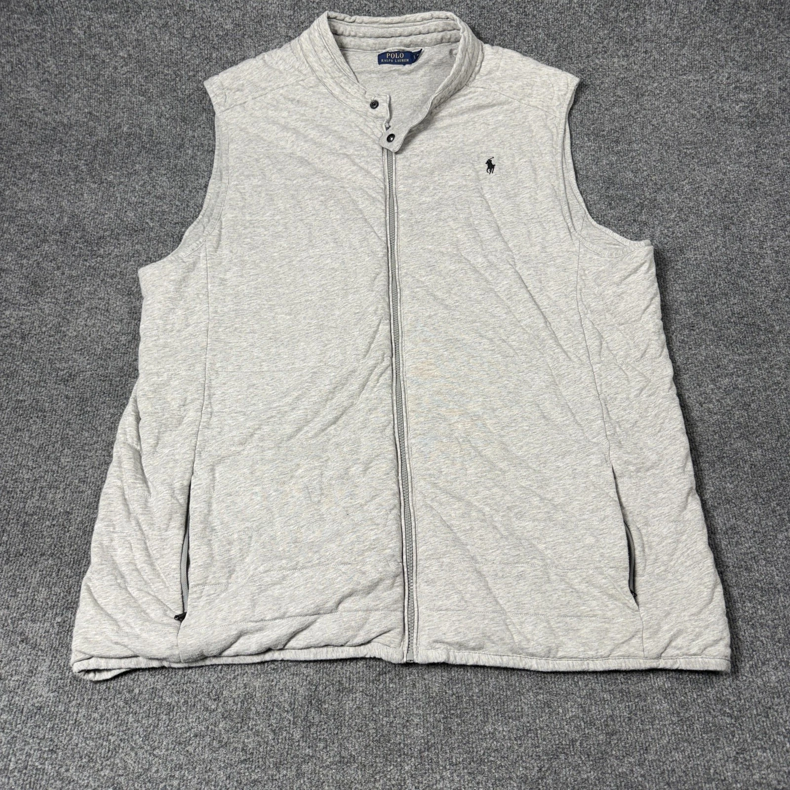 Polo Ralph Lauren Vest Mens 3XLT Gray Quilted Jersey Full Zip Collared Lined