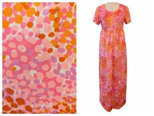 Vintage Chas L Lewis Womens Size S/M? Pink Orange Dots S/S Buttons Maxi Dress