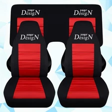 Front+rear car seat covers in blk-red w/design fits 1982-2002 chevy camaro