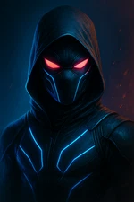 Cyber Ninja Neon Mask Futuristic Sci-Fi Warrior Poster Print Framed Canvas Art