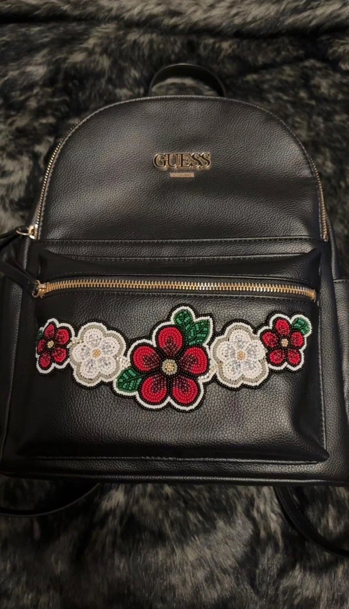 Guess Womens Black Faux Leather Floral Embroidered Studded Backpack Y2K euc Vintage GUESS Y2K Shoulder Bag With Padlock Hardware Pink  main image 3