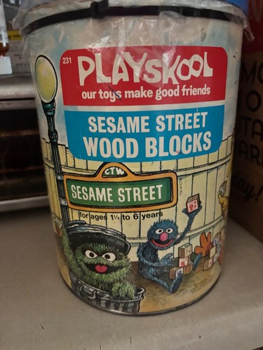 Vintage Playskool Sesame Street Wood Blocks Toy Set