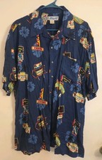 Vintage 90s Hawaiian Shirt Utility Large Island Ocean Hibiscus Rayon AOP