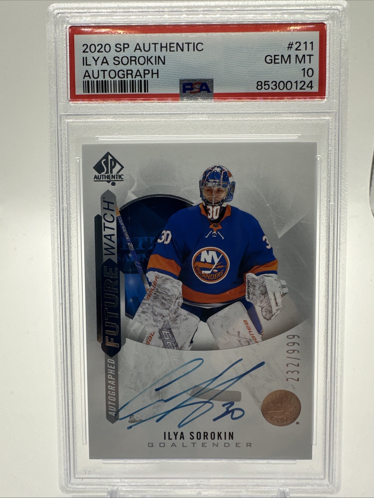 2020-21 SP Authentic #211 Ilya Sorokin RC FW AUTO #/999 PSA 10 Rookie