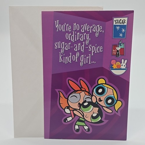 VINTAGE AG 2001 THE POWERPUFF GIRLS Geburtstagskarte ausgeschnitten Lesezeichen & Umschlag - Bild 2 von 12