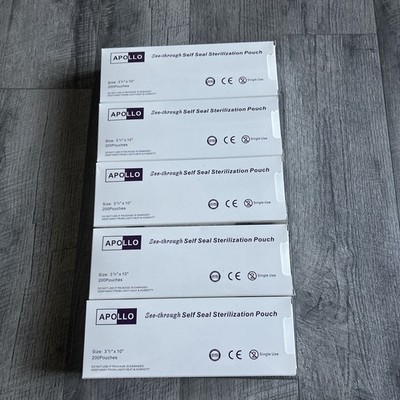 5 Pk Brand New Apollo See-through Self Seal Sterilization 200 Pouches 3.5  X 10 