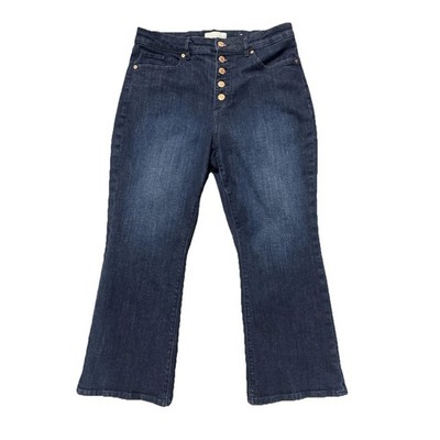 LOFT Blue Denim Curvy Crop Jeans Women's Size 30/10 Button Fly Dark Wash